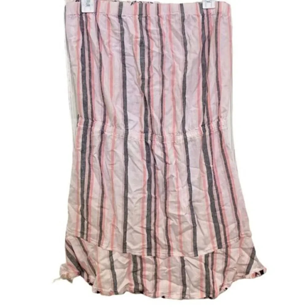CLOTH & STONE Mini Dress Strapless Striped Linen Blend Pink & Gray Medium